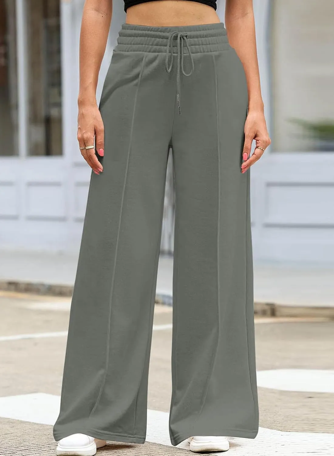 EVALESS Womens High Waisted Baggy Drawstring Sweatpants Casual Wide Leg Pants Long Trouser Slacks with Pockets