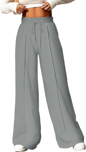 EVALESS Womens High Waisted Baggy Drawstring Sweatpants Casual Wide Leg Pants Long Trouser Slacks with Pockets