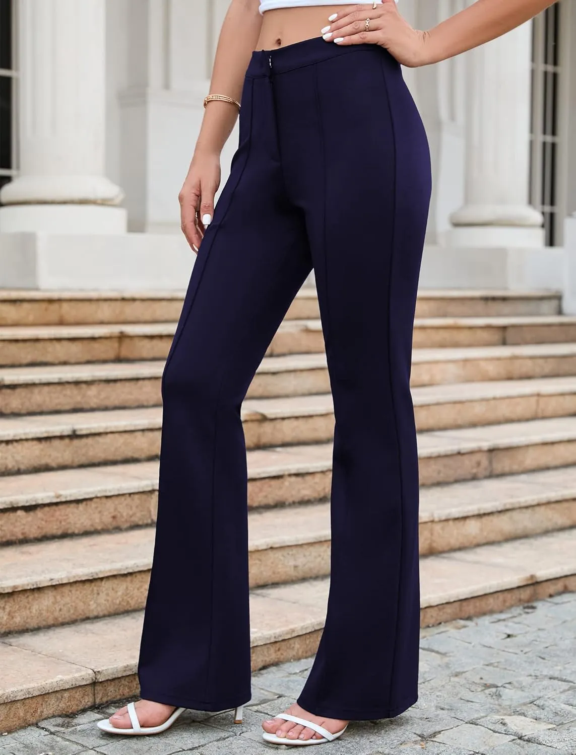 Famulily Women High Rise Tummy Control Flared Pants Zipper Up Stretch Pant for Dressy