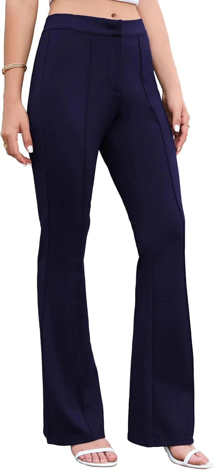 Famulily Women High Rise Tummy Control Flared Pants Zipper Up Stretch Pant for Dressy