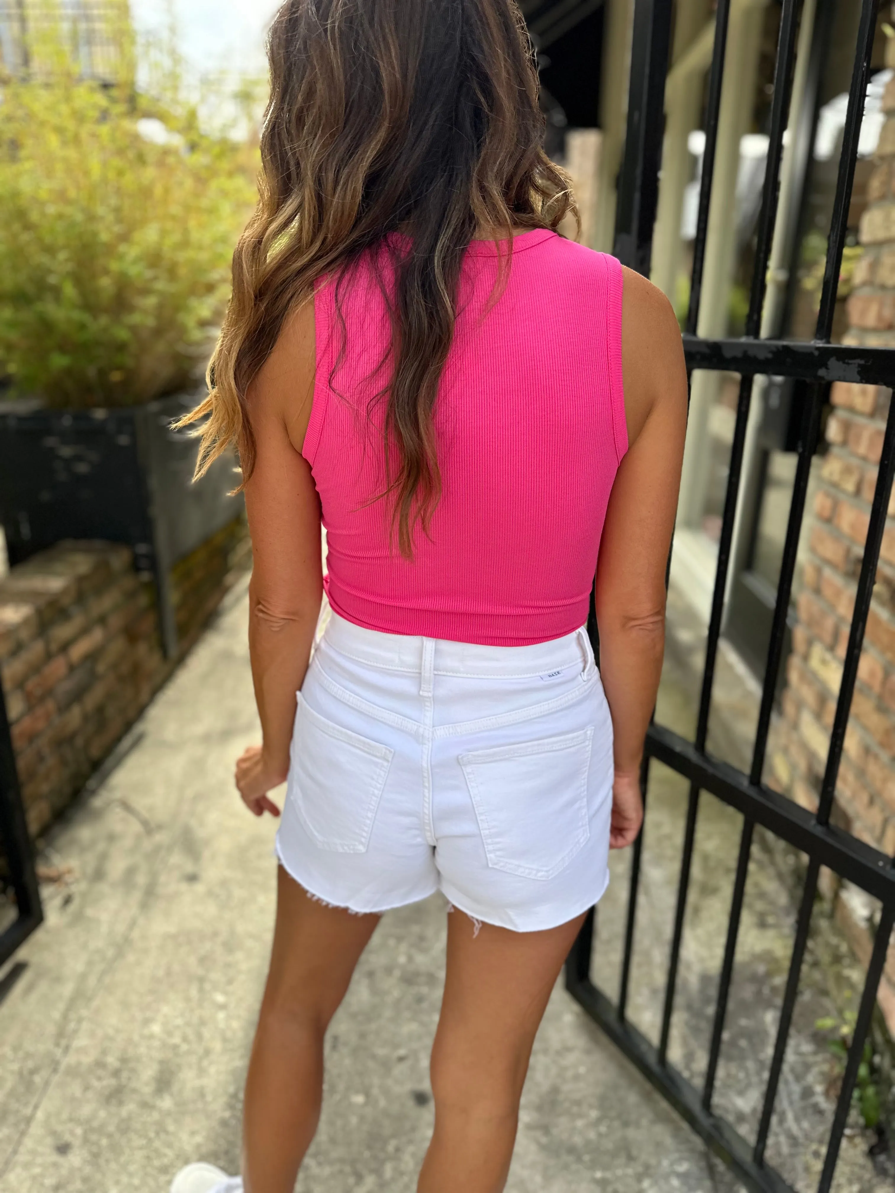 Farrah Fitted Ribbed Bodysuit- Hot Pink