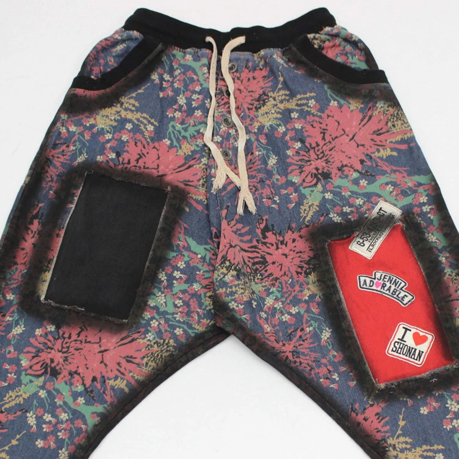 Flygo Womens Floral Patchwork Drop Crotch Pants Thai Hippie Harem Jogger Pants