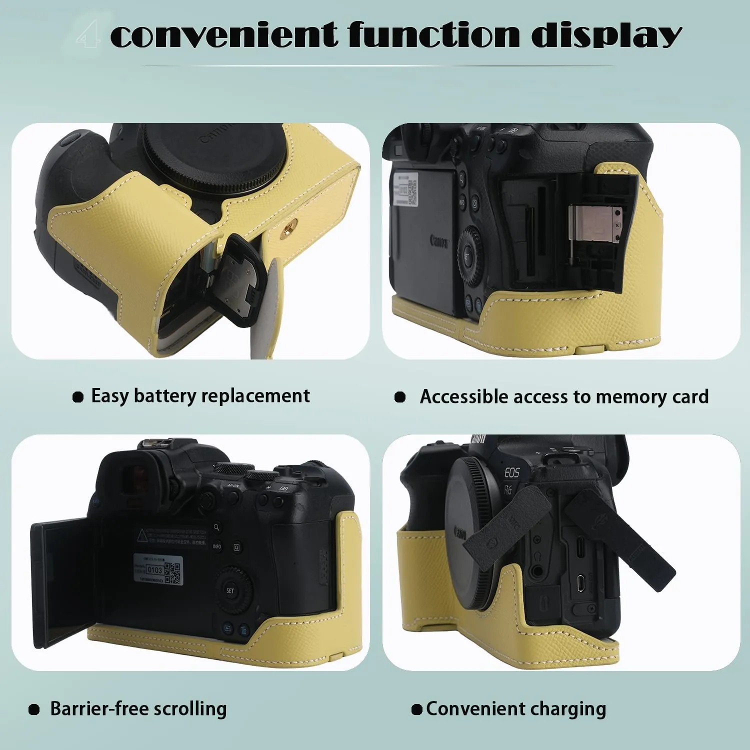 for Canon EOS R6/R6II Camera Case,Handmade Genuine Real Leather Half Camera Case Bag Cover for Canon EOS R6/R6II Camera Bottom Opening Version   Hand Strap (Yellow)