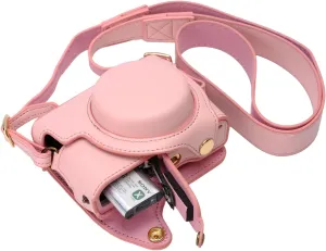 for Sony rx100 case,for Sony rx100 vi case,dsc-rx100 Mark ii,dsc-rx100 iii,dsc-rx100 iv,dsc-rx100 v RX100 vii m6 5a m3 Protective Leather Camera Case Bag with Camera Shoulder Strap (pink)