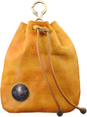 Genuine Leather Medieval Coin Purse Waist Bag, Coin Organizer, Change Holder, Small Leather Drawstring Pouch for Men & Women(Yellow)