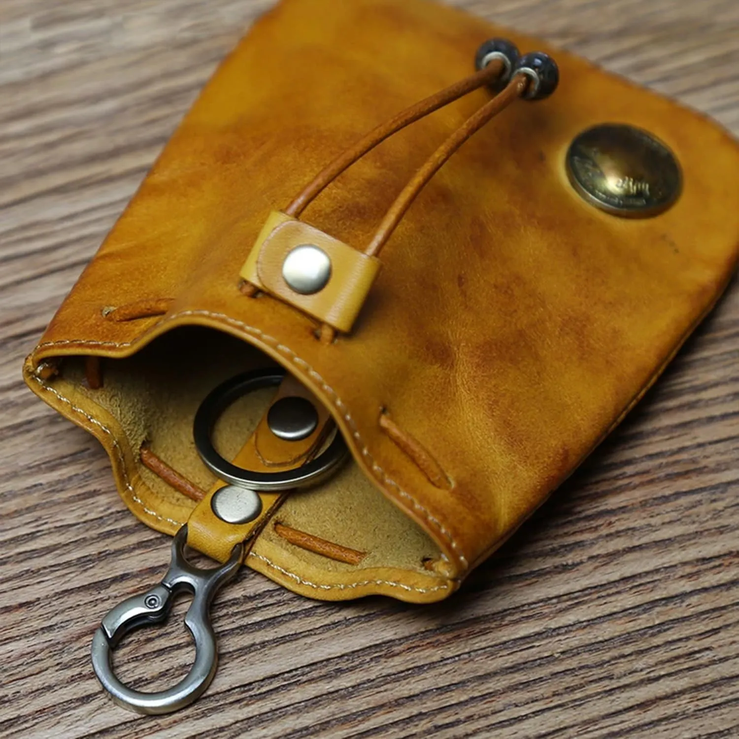 Genuine Leather Medieval Coin Purse Waist Bag, Coin Organizer, Change Holder, Small Leather Drawstring Pouch for Men & Women(Yellow)
