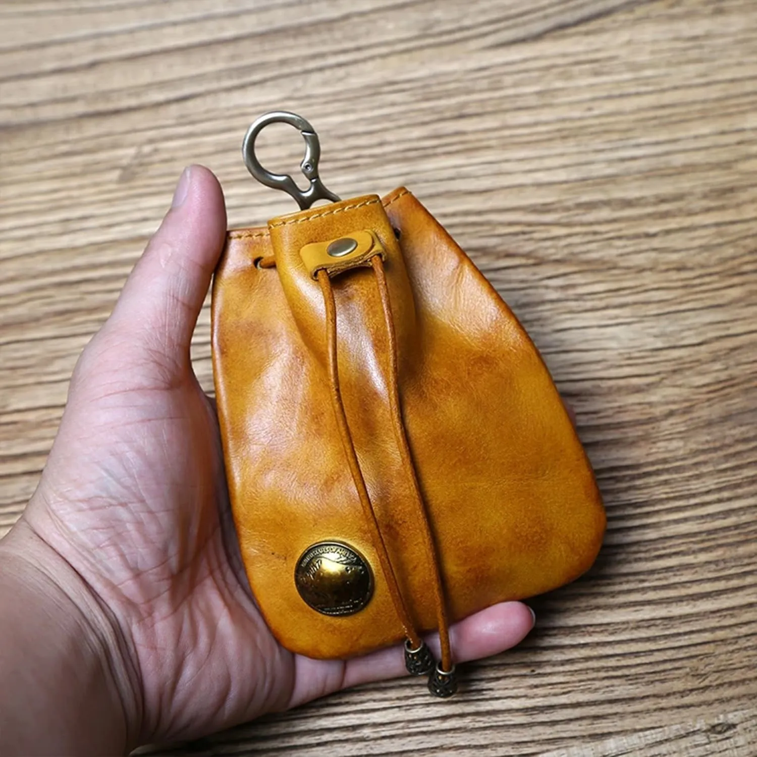 Genuine Leather Medieval Coin Purse Waist Bag, Coin Organizer, Change Holder, Small Leather Drawstring Pouch for Men & Women(Yellow)