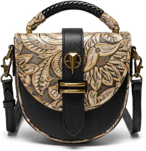 Genuine Leather Shoulder Bag Vintage Gothic Steampunk Retro Cell Phone Purse Embossed Tote Bag, One Color, One Size