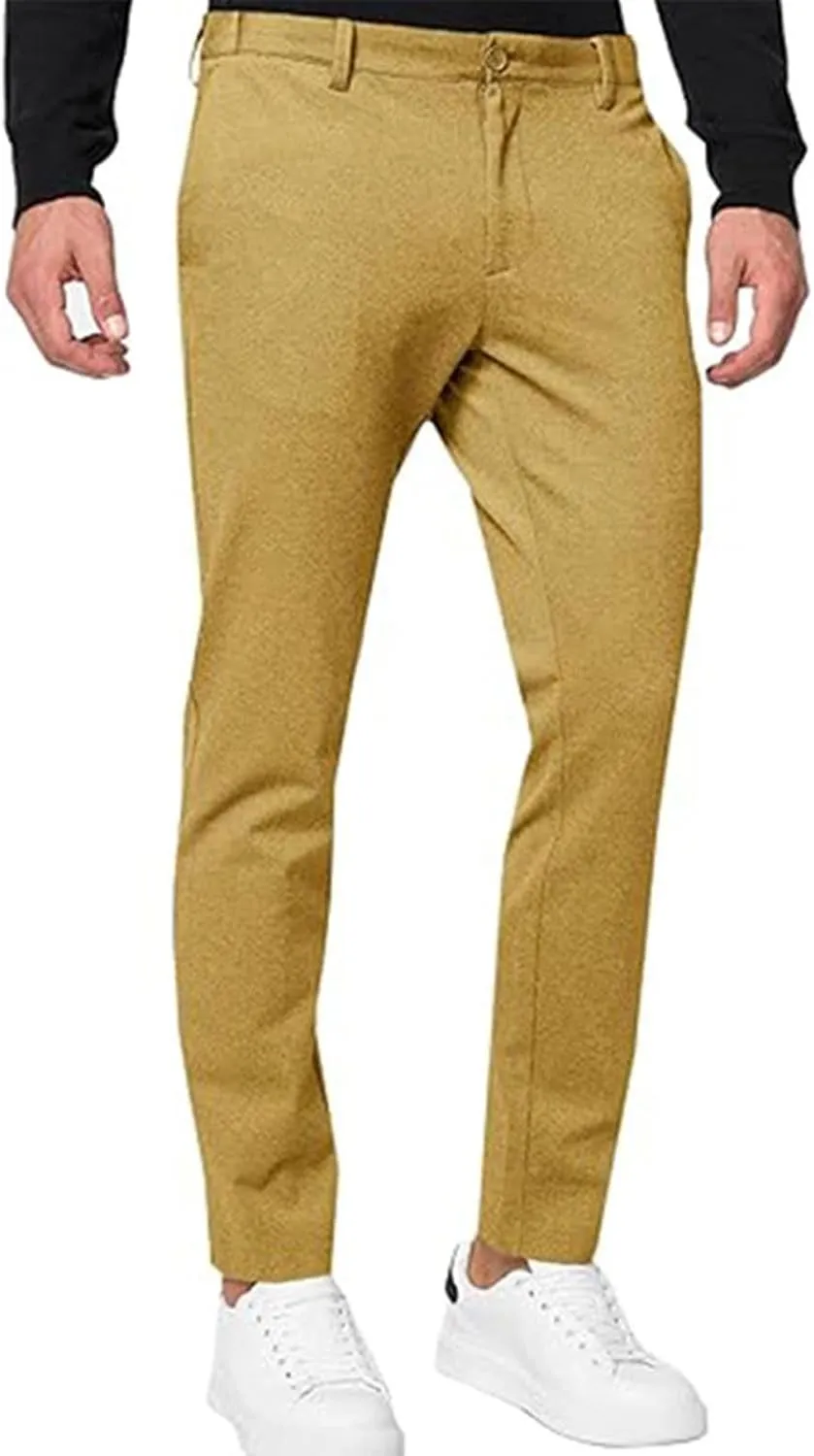Golf Pants for Men Stretch Slim Fit Outdoor Work Dress Pants Male Casual Fashion Business Office Flat Front Trousers