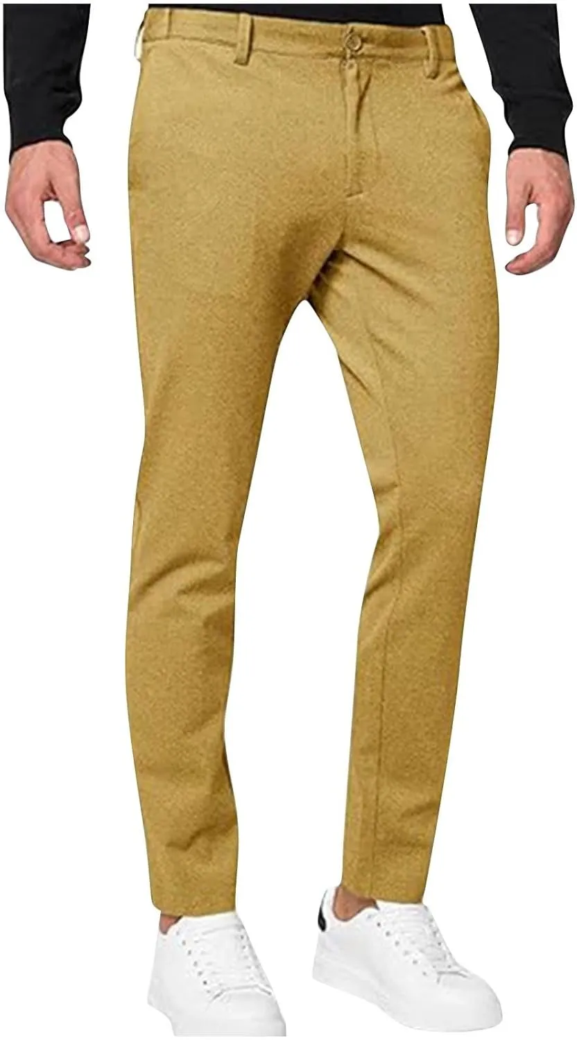 Golf Pants for Men Stretch Slim Fit Outdoor Work Dress Pants Male Casual Fashion Business Office Flat Front Trousers