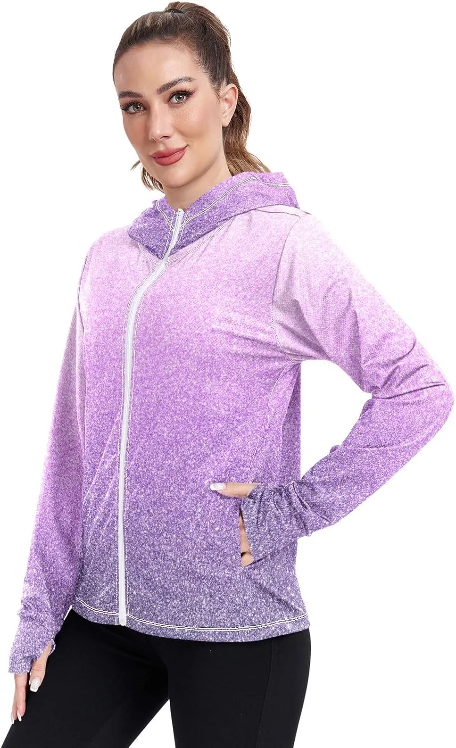 Green Blue Gradients Womens Upf Hoodie Athletic Jacket with Thumb Holes Women's Hoodie Rash Guard