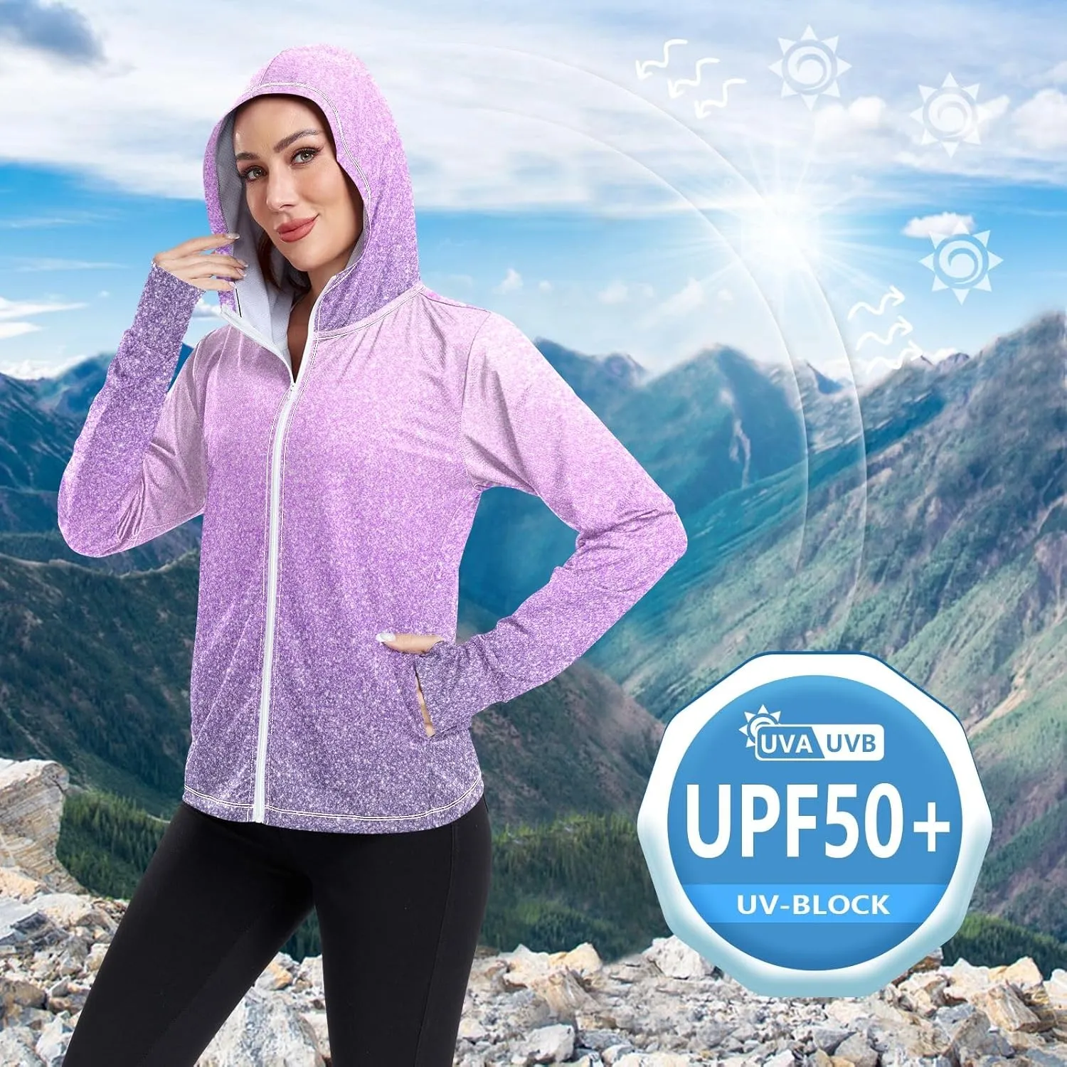 Green Blue Gradients Womens Upf Hoodie Athletic Jacket with Thumb Holes Women's Hoodie Rash Guard