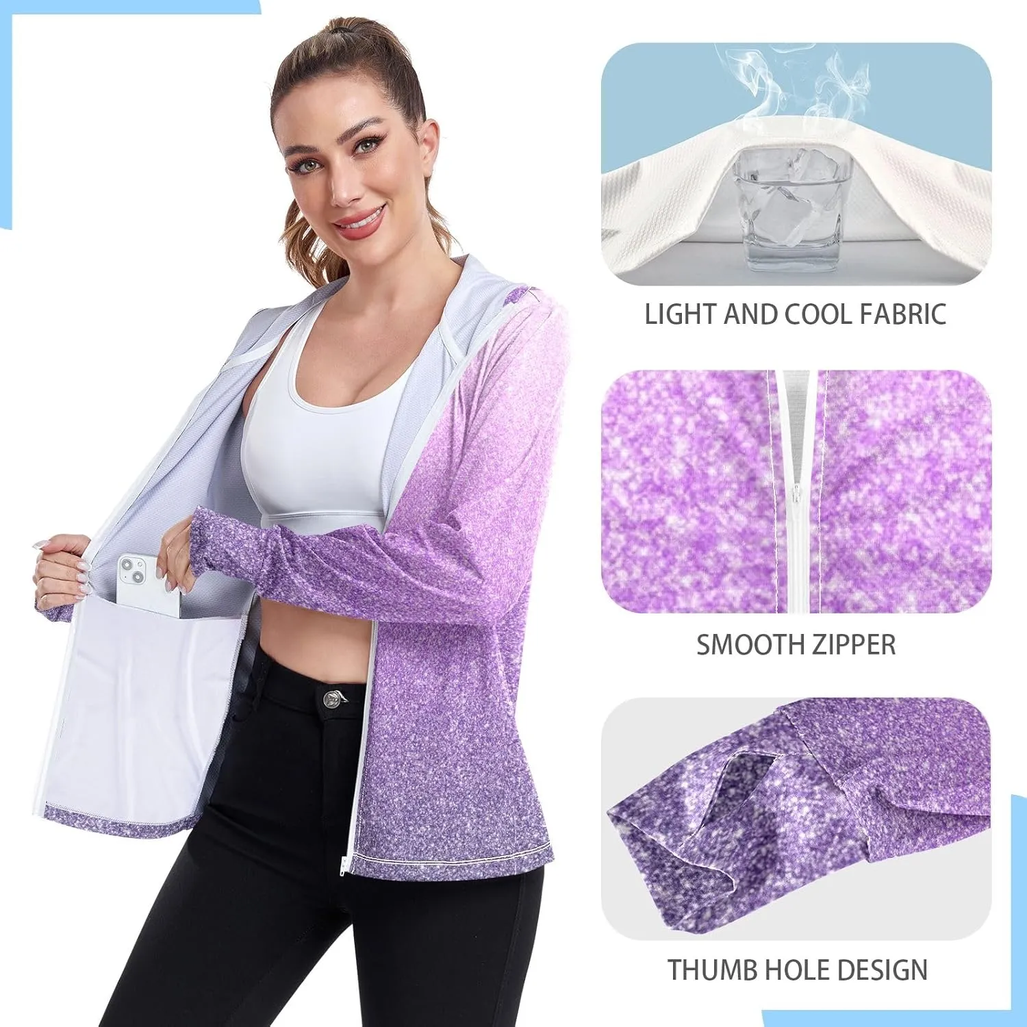 Green Blue Gradients Womens Upf Hoodie Athletic Jacket with Thumb Holes Women's Hoodie Rash Guard