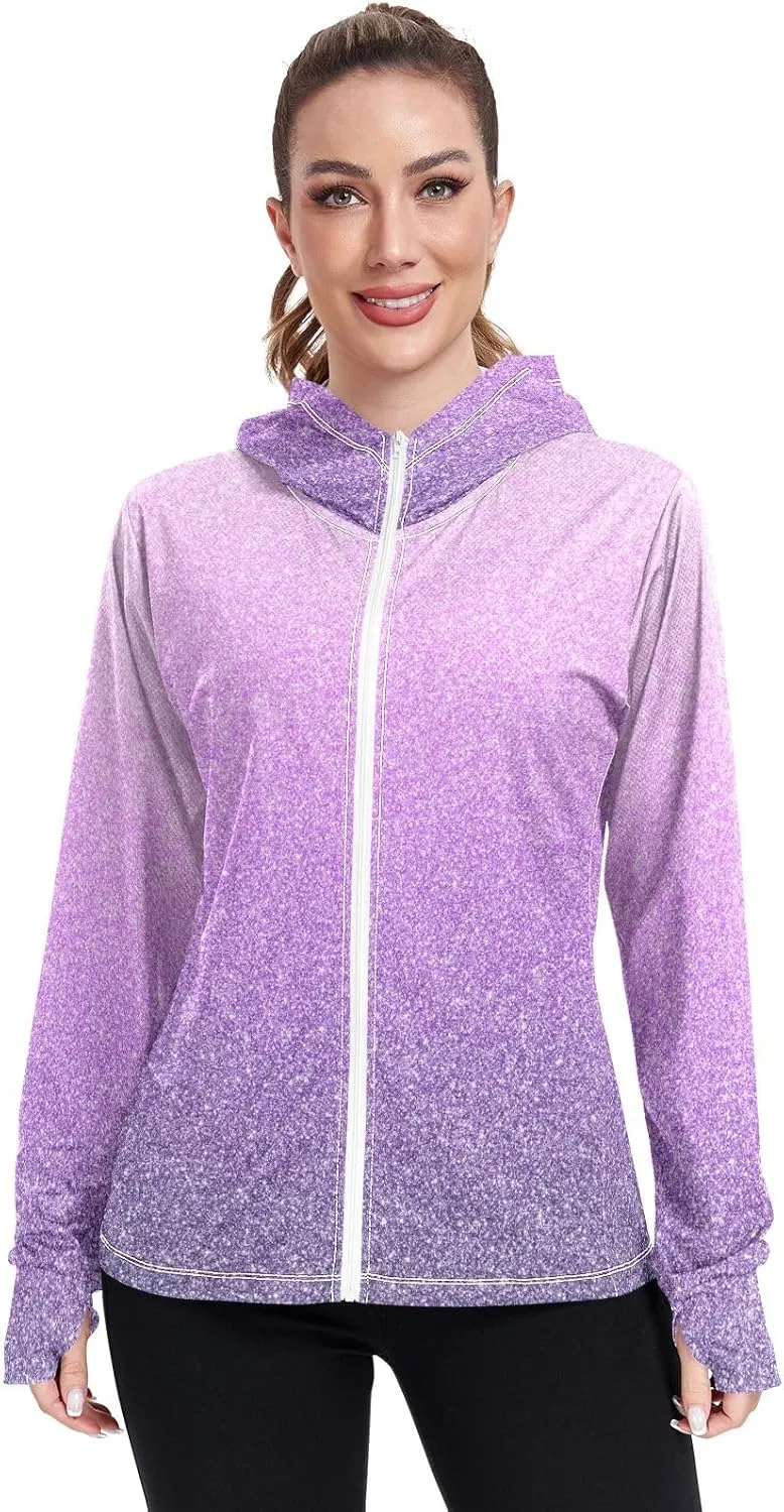 Green Blue Gradients Womens Upf Hoodie Athletic Jacket with Thumb Holes Women's Hoodie Rash Guard