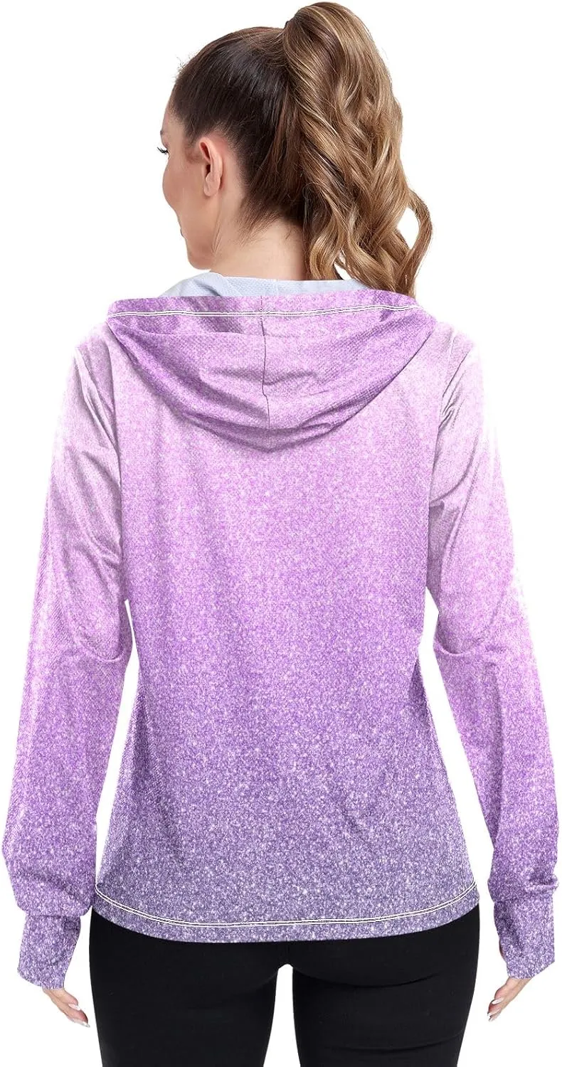 Green Blue Gradients Womens Upf Hoodie Athletic Jacket with Thumb Holes Women's Hoodie Rash Guard