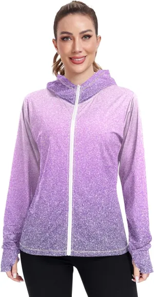 Green Blue Gradients Womens Upf Hoodie Athletic Jacket with Thumb Holes Women's Hoodie Rash Guard