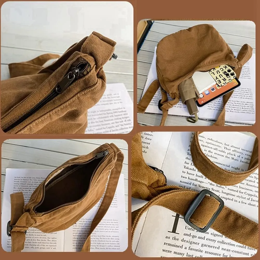 GRPKSSIB Unisex Canvas Crossbody Bag Hobo Casual Shoulder Bag Messenger Shopping Bag
