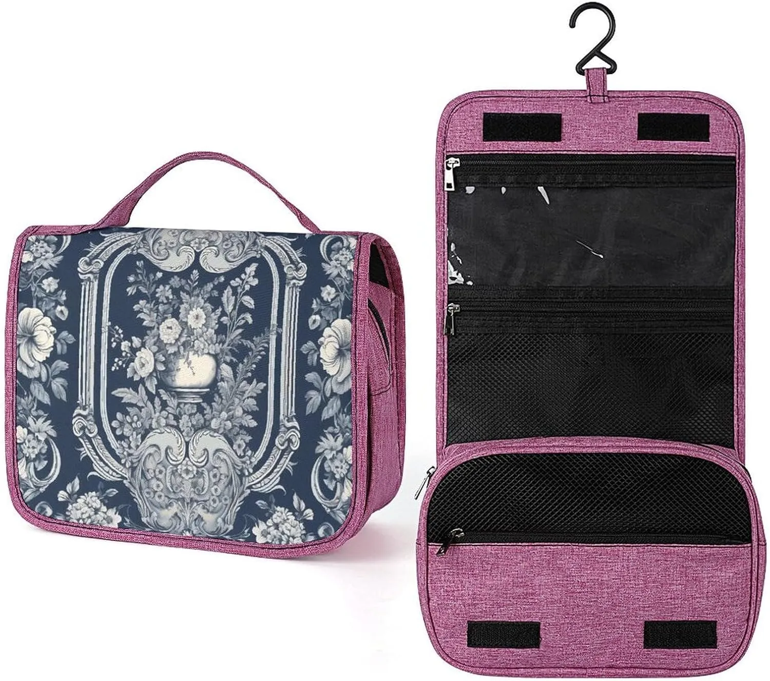 Hanging Travel Toiletry Bag for Women Retro Design Pattern Printed Travel Cosmetics And Toiletries Organizer Kit Waterproof Bathroom Shower Bag