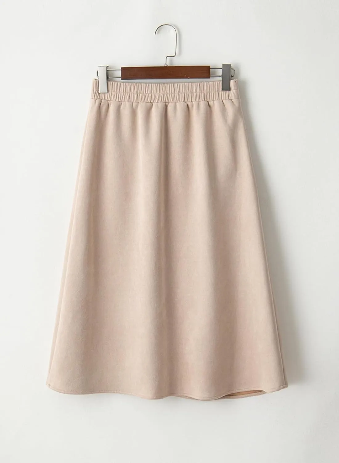 Happy Sailed Women's Faux Suede Skirt Spring Winter Elastic Waist Front Pockets A Line Midi Skirts with Split