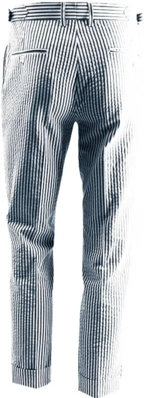 HBDesign Summer Pure Cotton Seersucker Slim Business Casual Men's Dress Pants Thin Striped Mid-Waist Handmade Pants