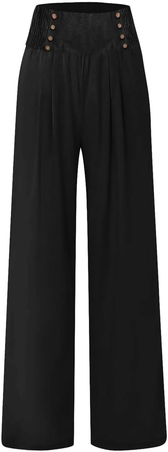 High Waisted Palazzo Wide Leg Flowy Dressy Pants for Women Business Casual Trousers with Pockets