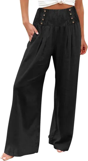 High Waisted Palazzo Wide Leg Flowy Dressy Pants for Women Business Casual Trousers with Pockets