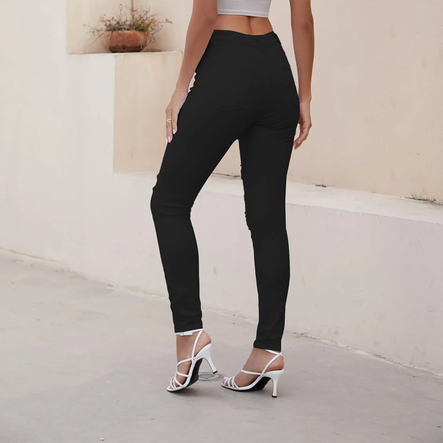 High Waisted White Ripped Jeans for Women Stretch Butt Lifting Distressed Jean Skinny Jeggings for Mom