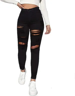 High Waisted White Ripped Jeans for Women Stretch Butt Lifting Distressed Jean Skinny Jeggings for Mom