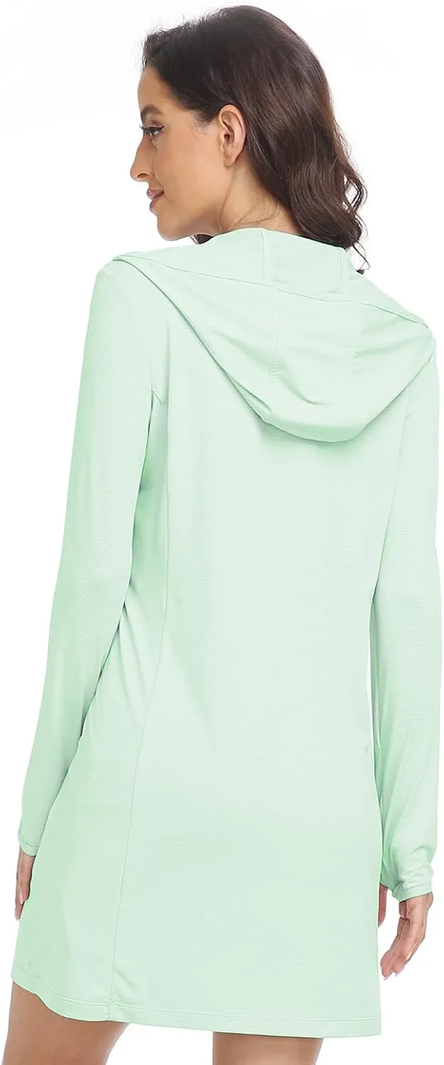 HISKYWIN Women's UPF 50  UV Sun Protection Hoodie Long Jacket Workout Long Sleeve Zip Shirt Lightweight Outdoor Hooded