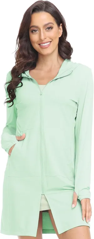 HISKYWIN Women's UPF 50  UV Sun Protection Hoodie Long Jacket Workout Long Sleeve Zip Shirt Lightweight Outdoor Hooded