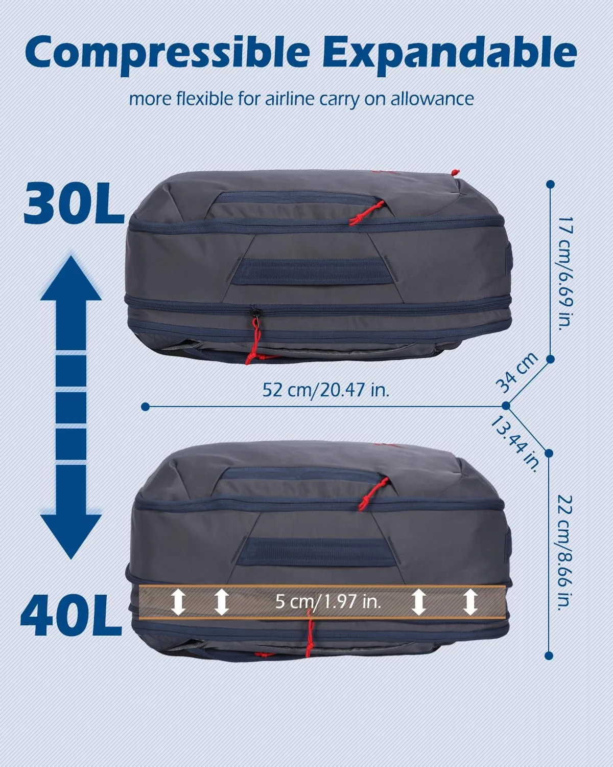 Hynes Eagle TSA Friendly Travel Backpack for Men Women Carry on Backpack 40L Flight Approved Laptop Backpack for 17 inches Compressible Weekender Bag Overnight Backpack Dark Blue