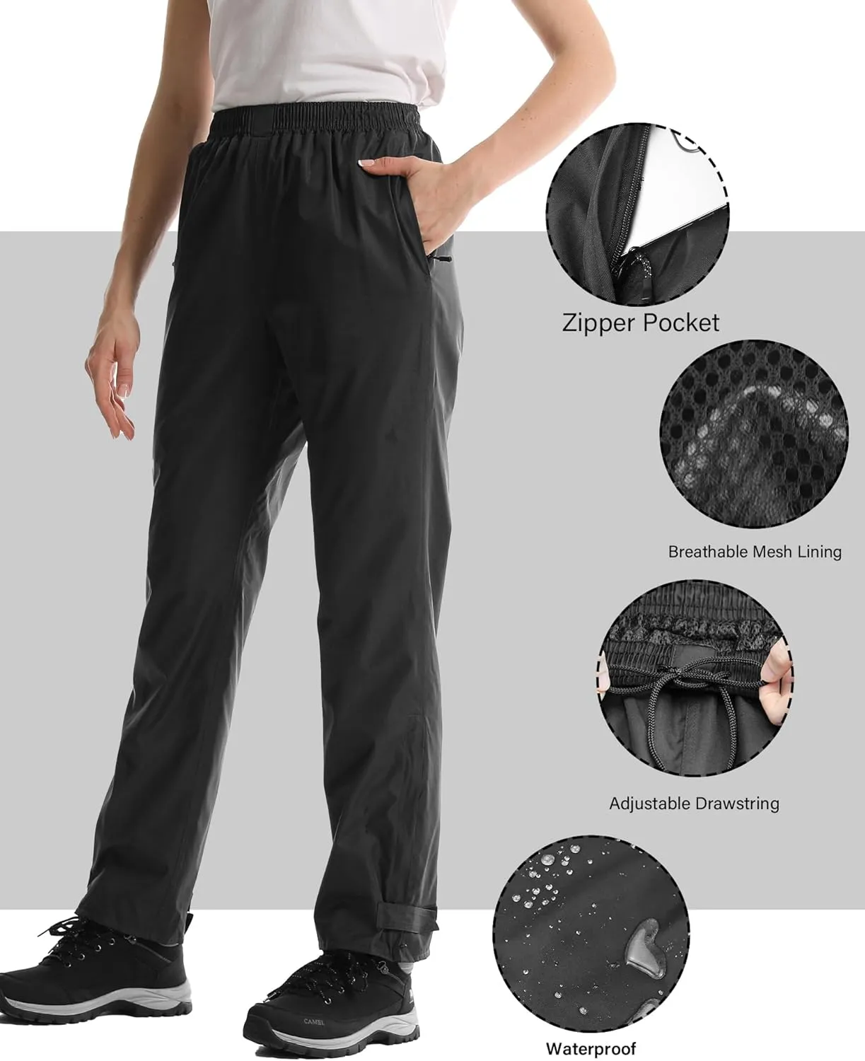 iCreek Women's Rain Pants Waterproof Rain Over Pants Hiking Pants Windproof Lightweight Outdoor for Golf, Fishing