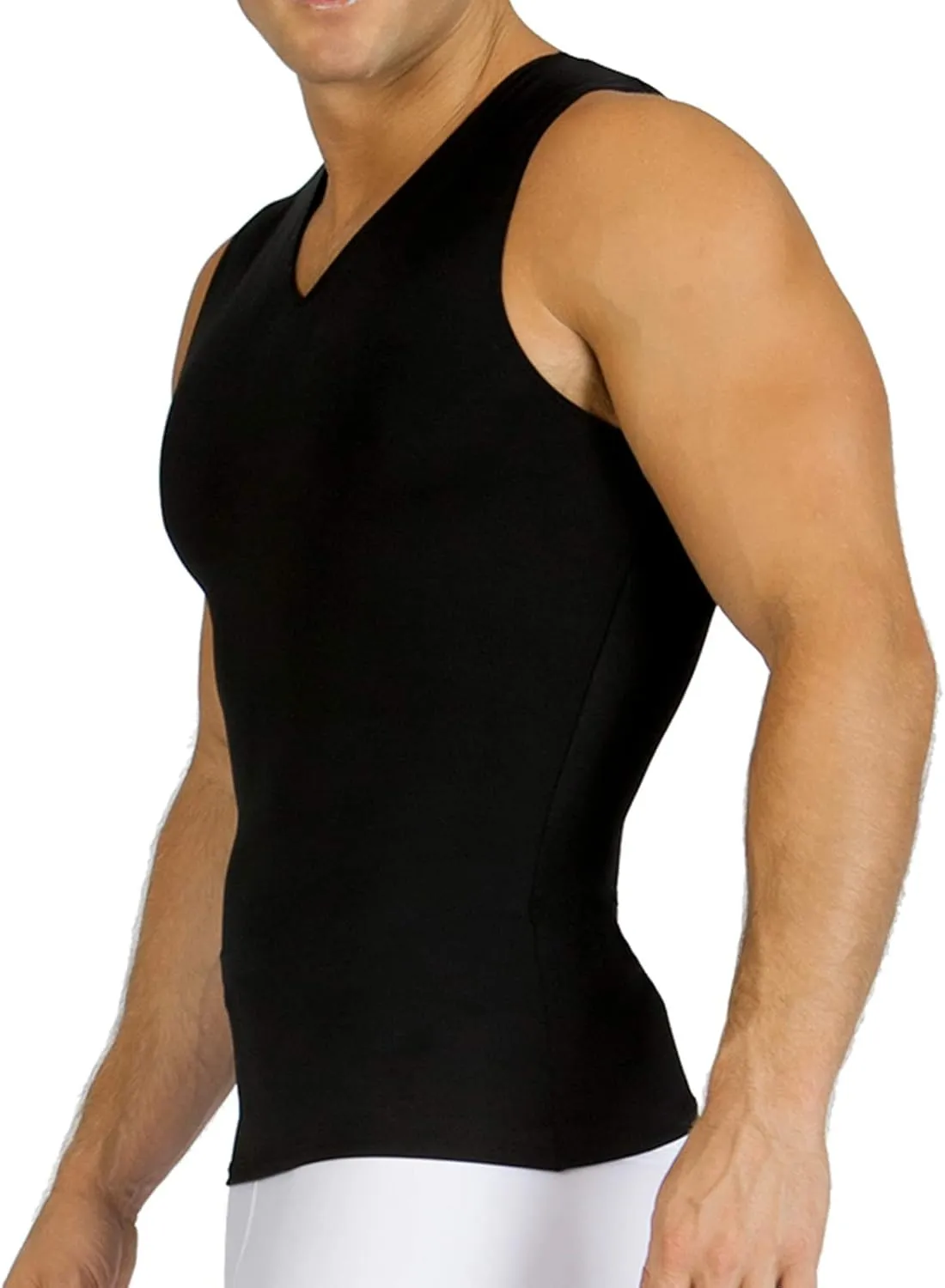 Insta Slim Mens Compression Sleeveless V Neck Muscle Shirt- Slimming Body Shaper Undershirt