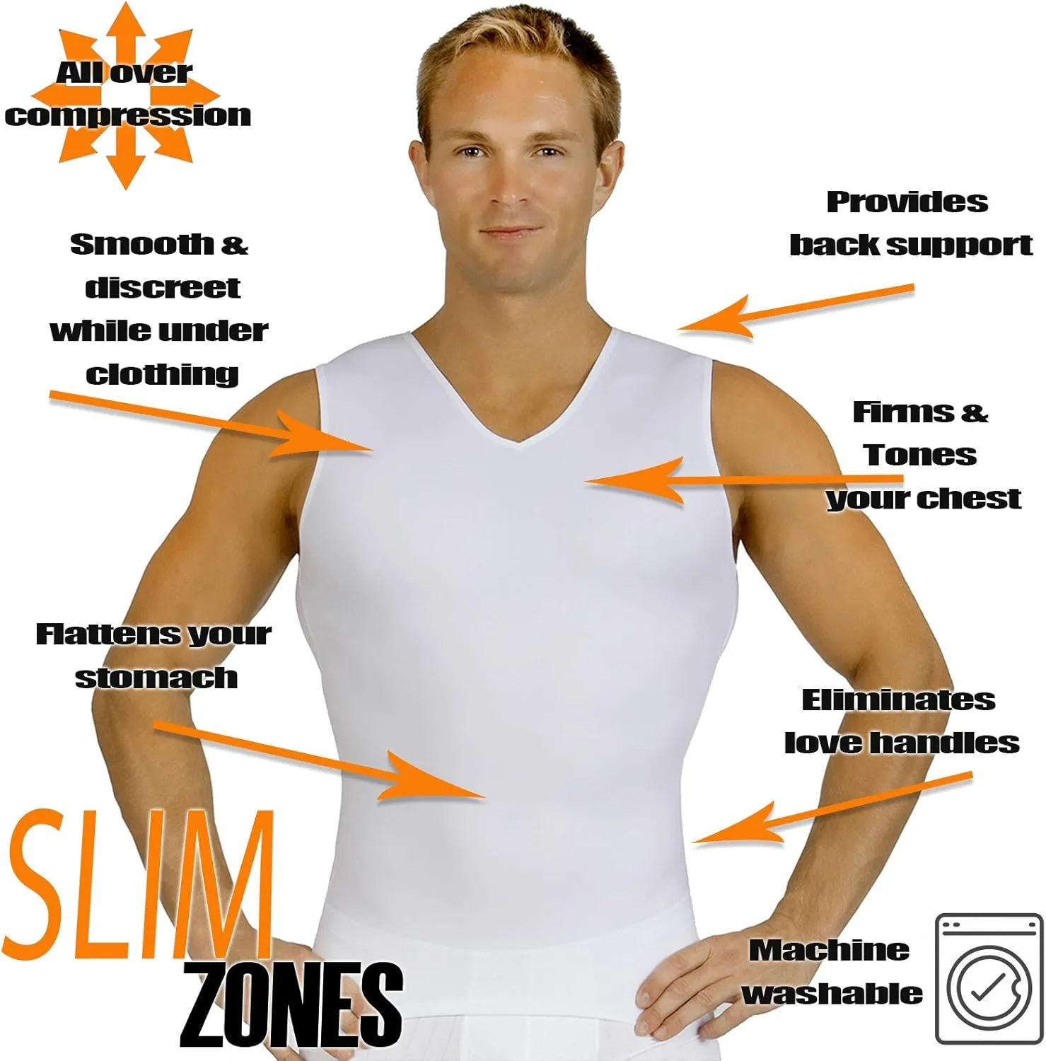 Insta Slim Mens Compression Sleeveless V Neck Muscle Shirt- Slimming Body Shaper Undershirt