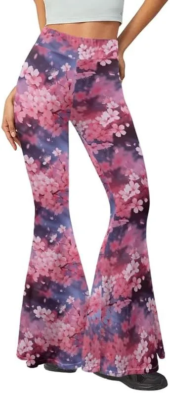 Irisjudy Hawaii Floral Flare Leggings for Women 30" Tummy Control Bootcut Yoga Pants High Waisted Casual Business Work Pants