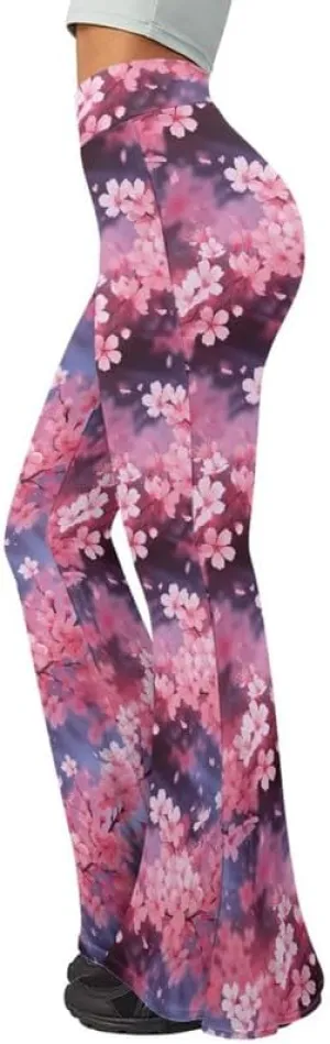 Irisjudy Hawaii Floral Flare Leggings for Women 30" Tummy Control Bootcut Yoga Pants High Waisted Casual Business Work Pants