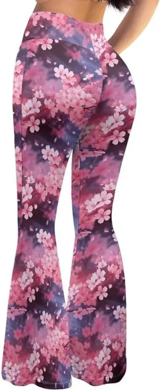 Irisjudy Hawaii Floral Flare Leggings for Women 30" Tummy Control Bootcut Yoga Pants High Waisted Casual Business Work Pants