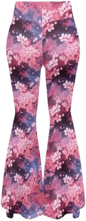 Irisjudy Hawaii Floral Flare Leggings for Women 30" Tummy Control Bootcut Yoga Pants High Waisted Casual Business Work Pants