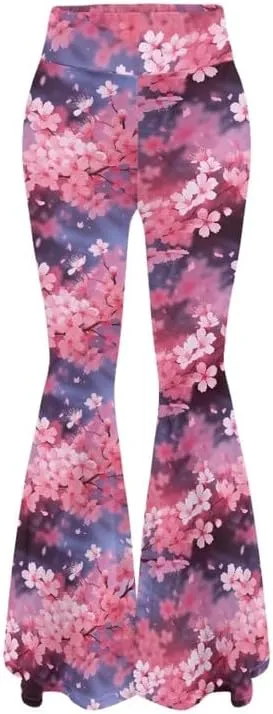 Irisjudy Hawaii Floral Flare Leggings for Women 30" Tummy Control Bootcut Yoga Pants High Waisted Casual Business Work Pants