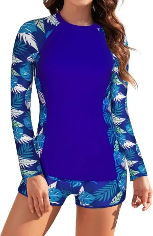 JASAMBAC Womens Rash Guard UV UPF 50  Long Sleeve Surfing Two Piece Swimsuits with Built in Bra