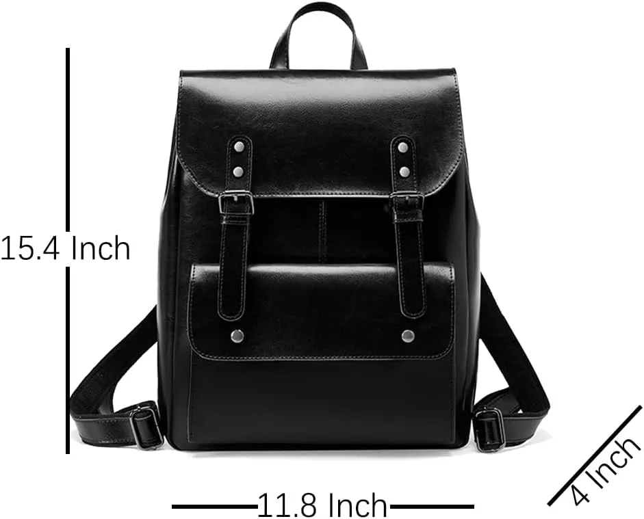 JIUFENG Women Genuine Leather Shoulder Backpack, Retro Satchel Bag Unisex Laptop Pack Bag, Large Capacity and Wear-resistant