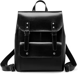 JIUFENG Women Genuine Leather Shoulder Backpack, Retro Satchel Bag Unisex Laptop Pack Bag, Large Capacity and Wear-resistant