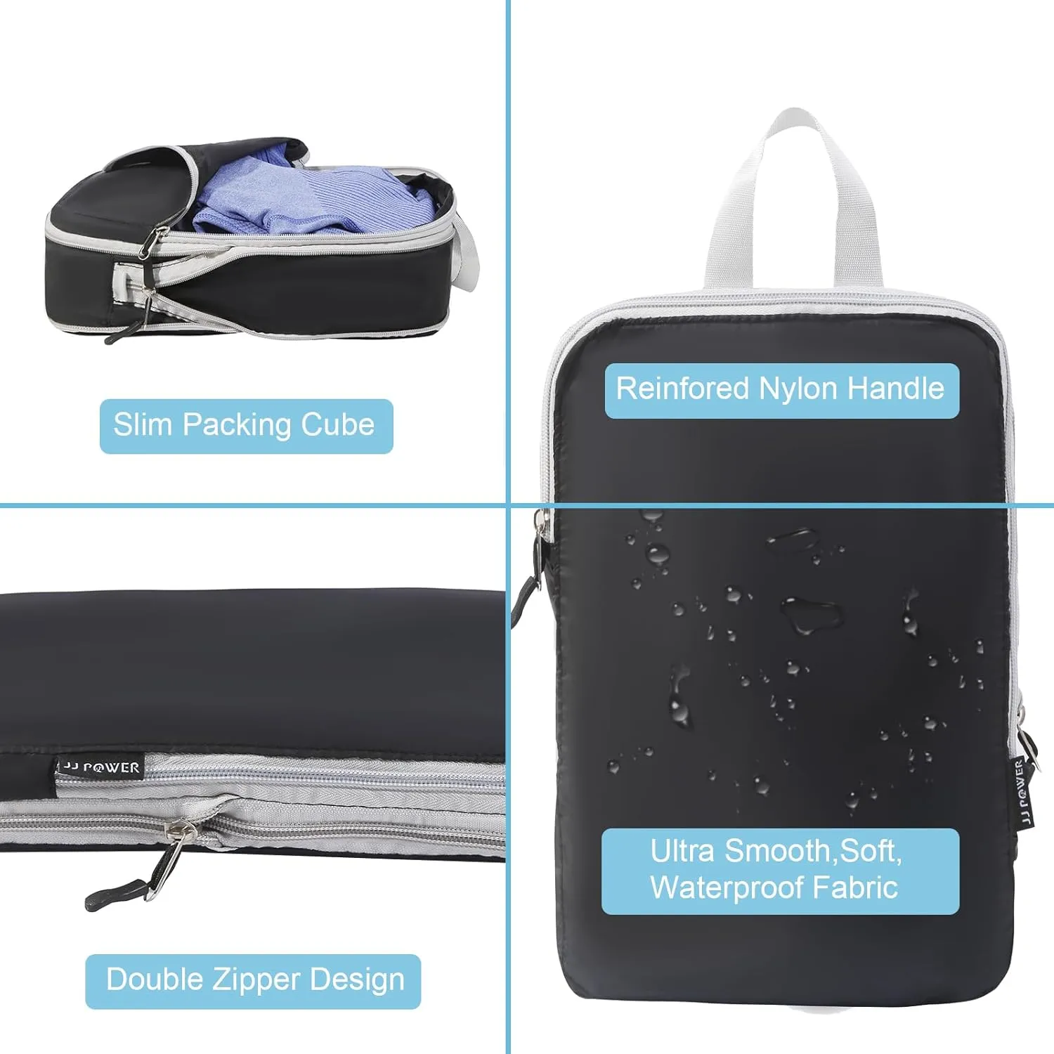JJ POWER Ultralight Compression Packing Cubes Super Thin and Sturdy 70D Nylon Expandable Packing Organizer for Travel Accessories Luggage Suitcase,3 Set,Light Grey(Black)