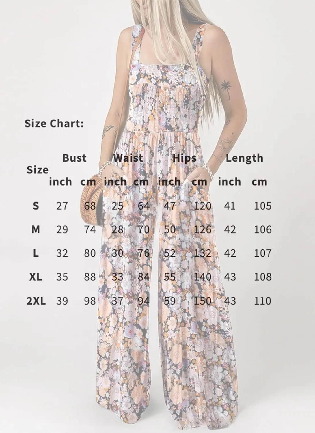 Jumpsuits for Women Summer Boho Casual Floral Print Sleeveless Jumpsuit High Waist Wide Leg Pants Romper with Pockets