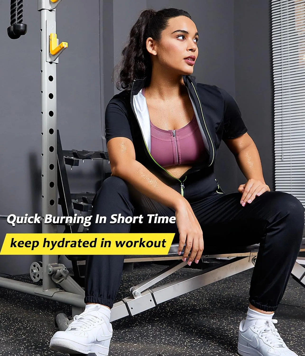 Junlan Sauna Suit for Women Sweat Jumpsuit Stand Collar Heat Trapping Shirt for Women Workout Sports
