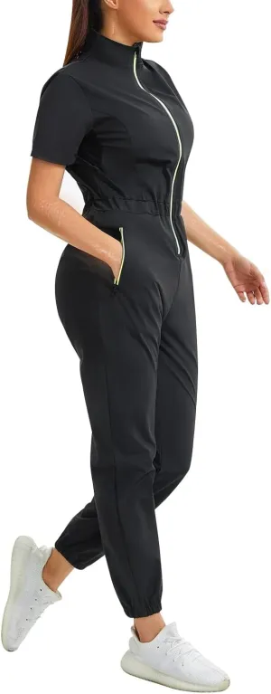Junlan Sauna Suit for Women Sweat Jumpsuit Stand Collar Heat Trapping Shirt for Women Workout Sports
