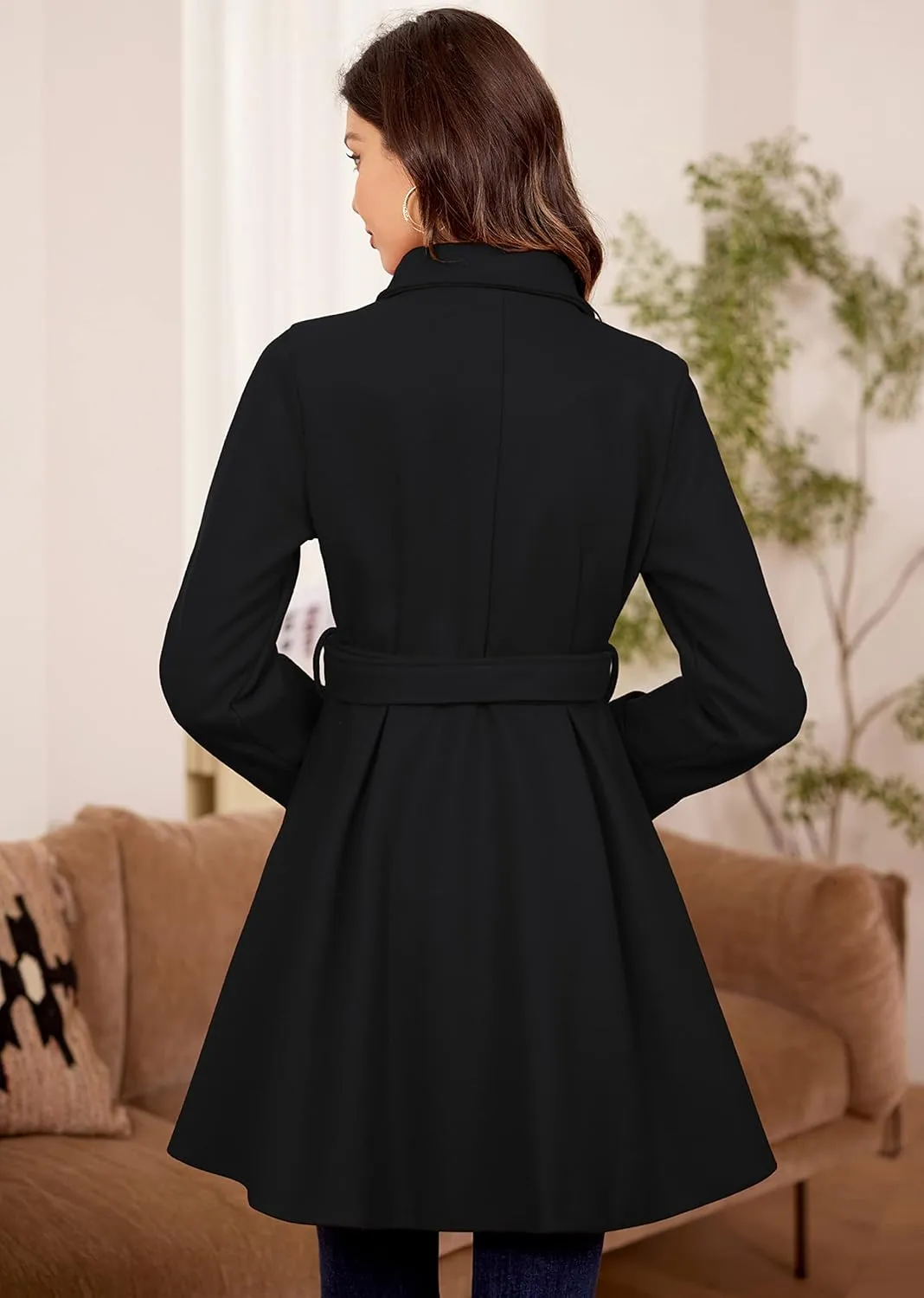 Kate Kasin Trench Coats for Women 2023 Classic Double Breasted Peacoat Button Closures Belted Winter Coat with Slit Pockets