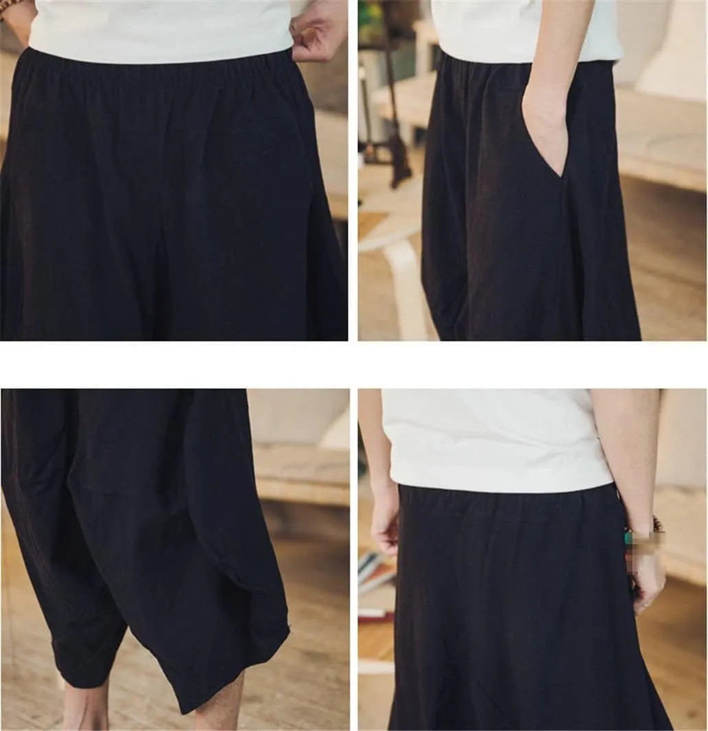 keusyoi Men Harem Pants Loose Drop Crotch Joggers Pants Solid Casual Trousers Men Hip Hop Baggy Cotton Men Wide Leg Pants