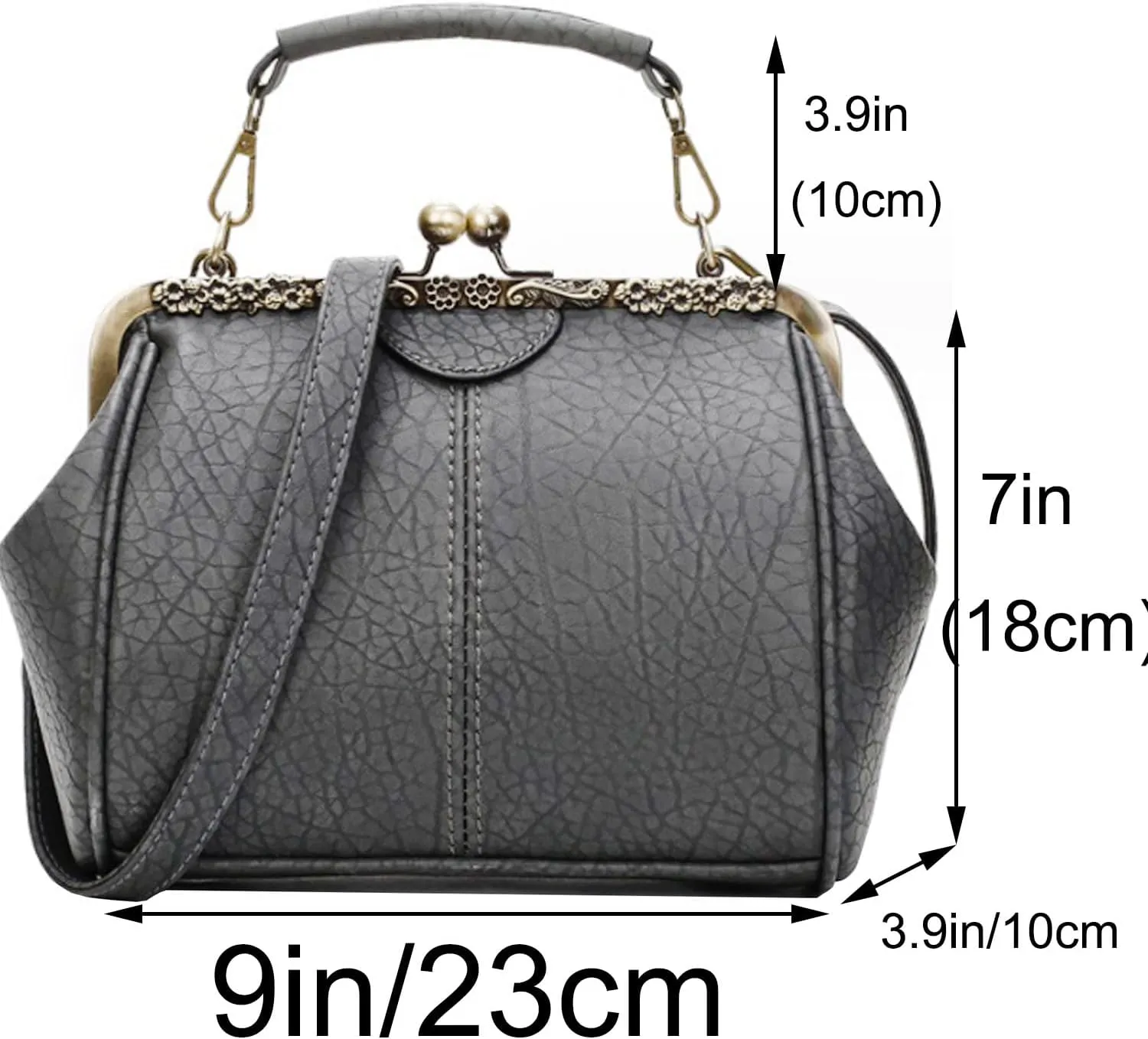 Kiss Lock Handbag Purse for Women Retro PU Leather Tote Small Satchel Shoulder Bag