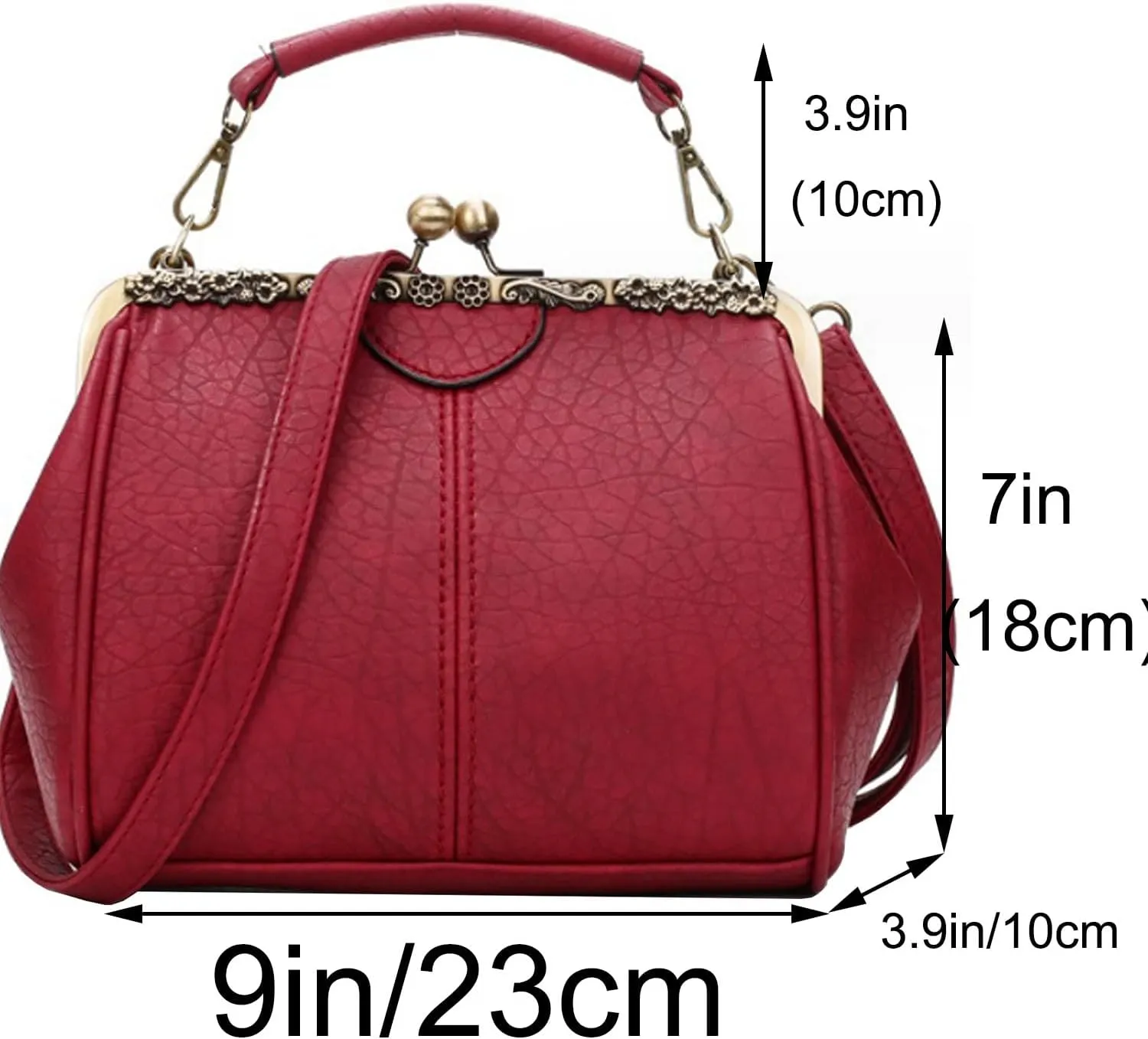 Kiss Lock Handbag Purse for Women Retro PU Leather Tote Small Satchel Shoulder Bag